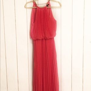 MSK coral orange pleated dress with metal collar 4